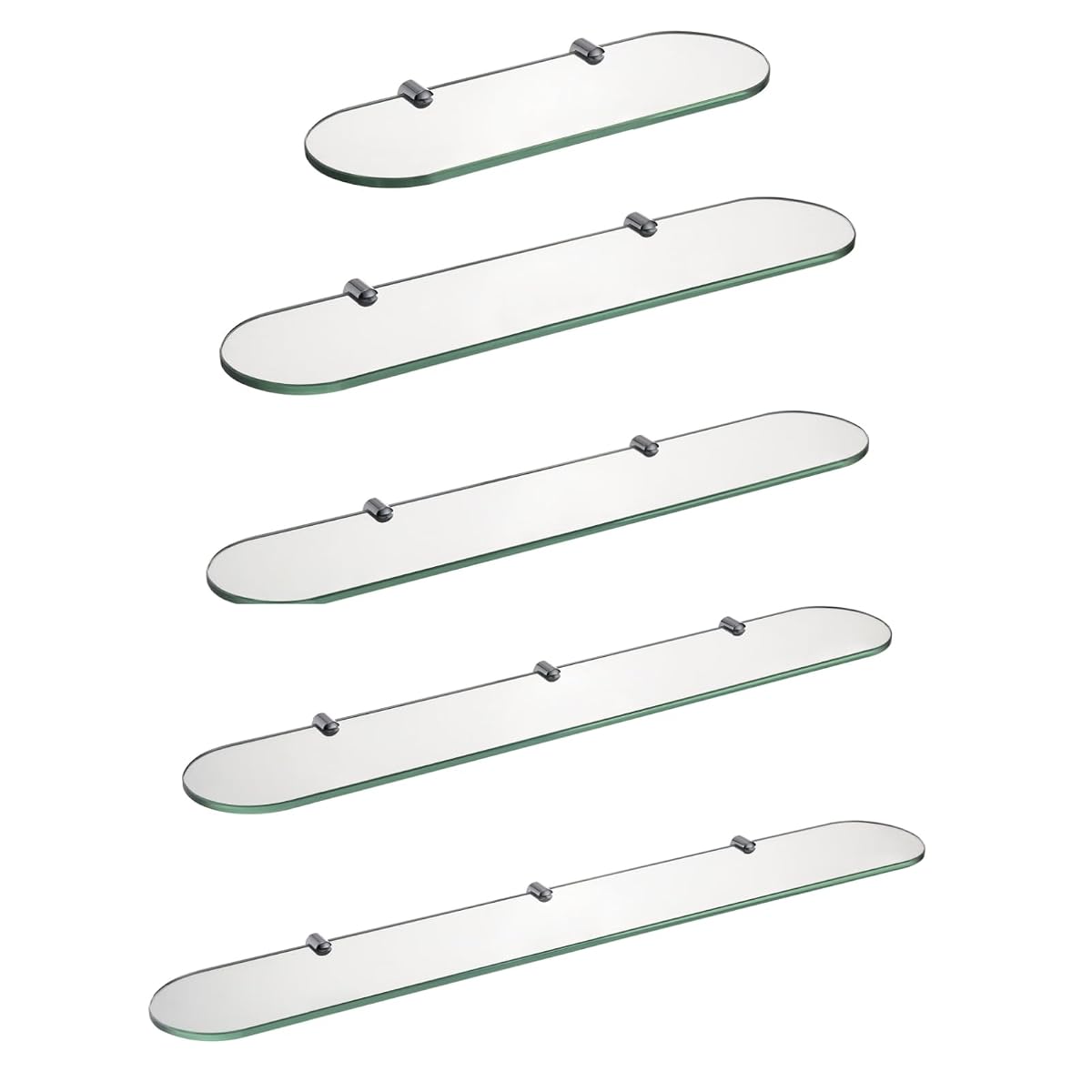 Étagère murale en verre trempé avec deux supports chromés au-dessus d’une vasque claire