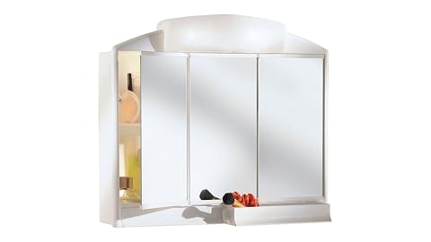 Armoire de toilette Jokey blanche à trois portes miroir, deux tiroirs et éclairage intégré