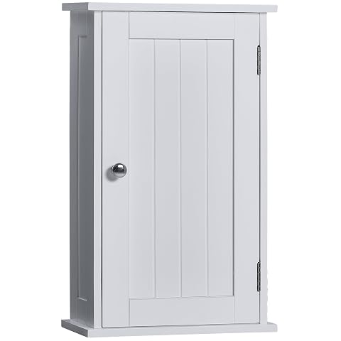 Armoire murale blanche Bath Vida Priano avec porte rainurée et poignée, installée au-dessus d’une vasque