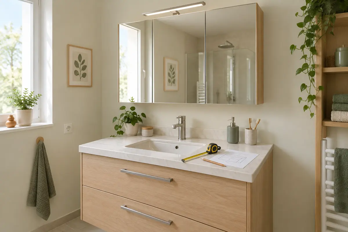 Mesure de la largeur d’un lavabo sous une armoire de toilette à miroir